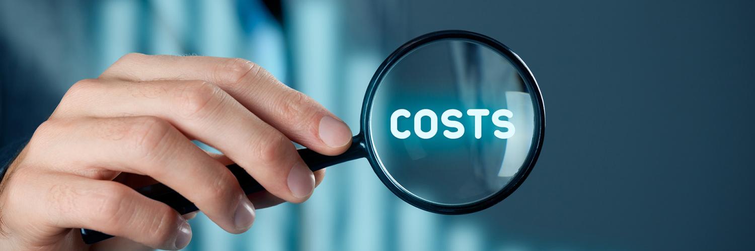 Kuva suurennuslasista jonka sisällä on sana "costs" = kustannukset